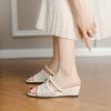 French gentle camellia weaving hollow open-toed one-word cool slippers fashionable square head slope elegant sandals