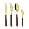 Набор столовой посуды с деревянной ручкой, 4 шт., золотые столовые приборы, набор столовых приборов, кофейная ложка, обеденный нож, вилка для рыбы, столовое серебро, набор посуды