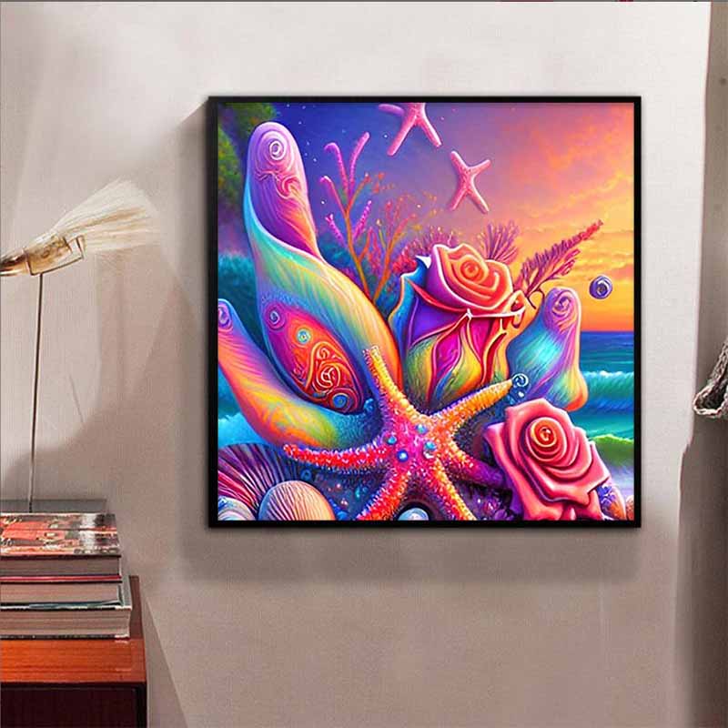 New Arrival 5D DIY Full Circle Diamond Painting "Starfish Rose" Embroidery Cross Stitch Home Decor Gift