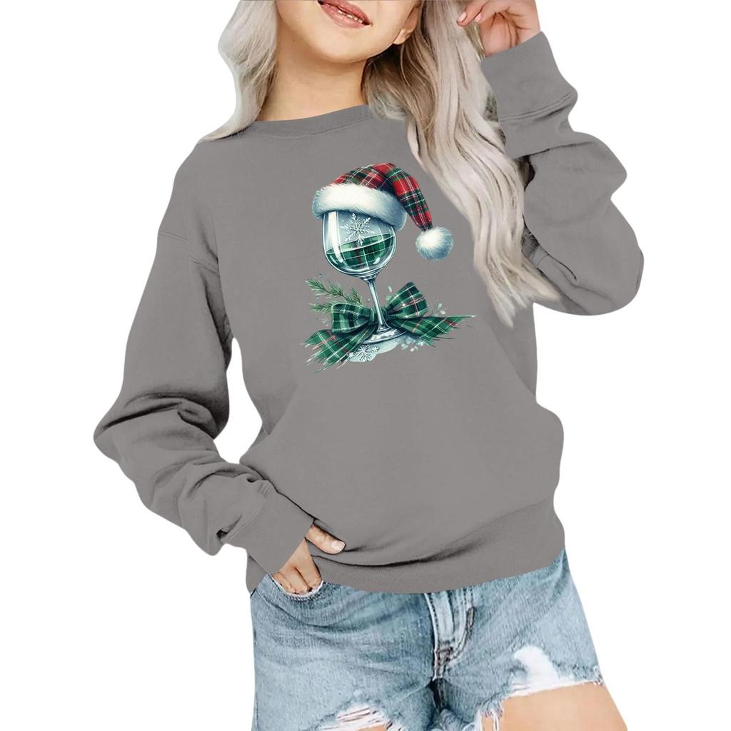 Kids' Fashion Loose-Fit Casual Long-Sleeve Christmas Print Oversized Crewneck Sweatshirt