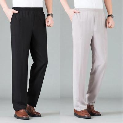 Летние мужские брюки, тонкие свободные дышащие брюки с высокой талией, большие размеры