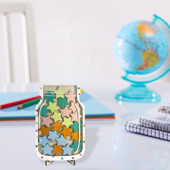 Деревянная банка для наград с 25 цветными звездами. Подставка для детей и студентов. Достижение позитивного поведения.