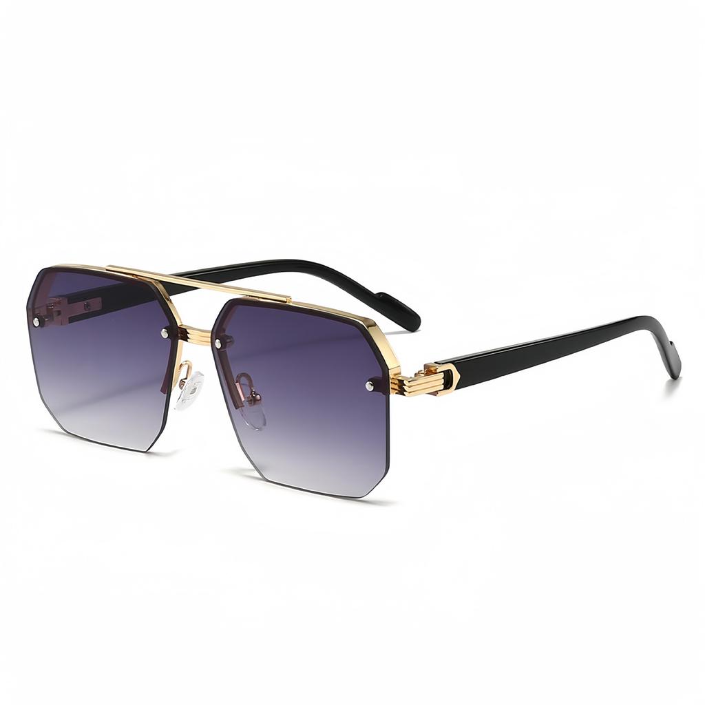 Винтажные мужские солнцезащитные очки оверсайз, двойной мостик, многоугольные, квадратные, металлические, полуободковые, мужские, модные, для улицы, для вождения