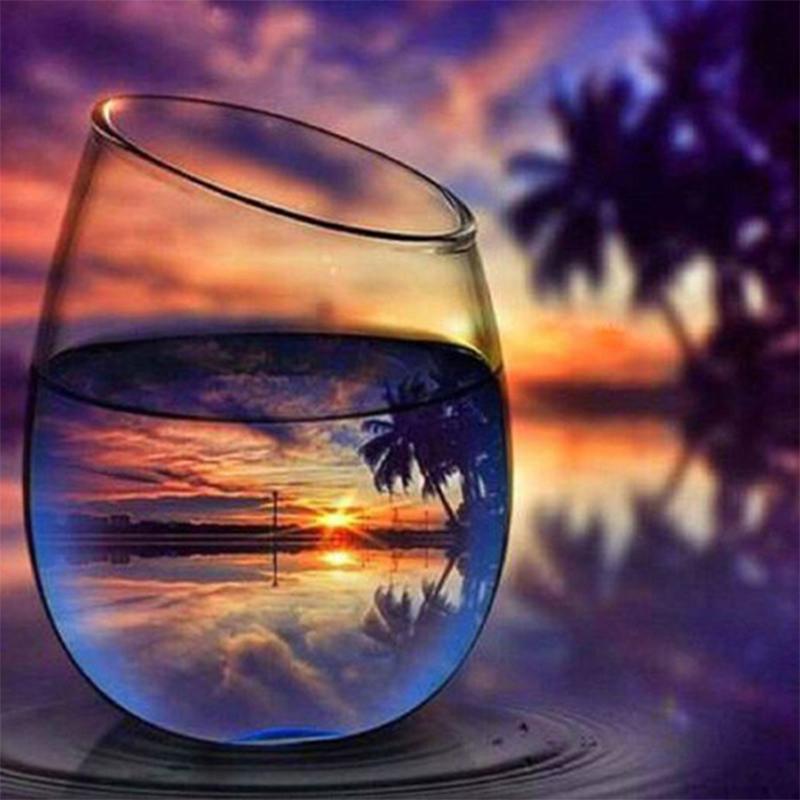 Алмазная вышивка, чашка, алмазная живопись, закат, полная дрель, квадратная мозаика, художественный пейзаж, картина со стразами, домашний декор