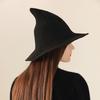 Black Knit Witch Hat With Large Brim And Sunshade Function For Cosplay And Seasonal Celebrations