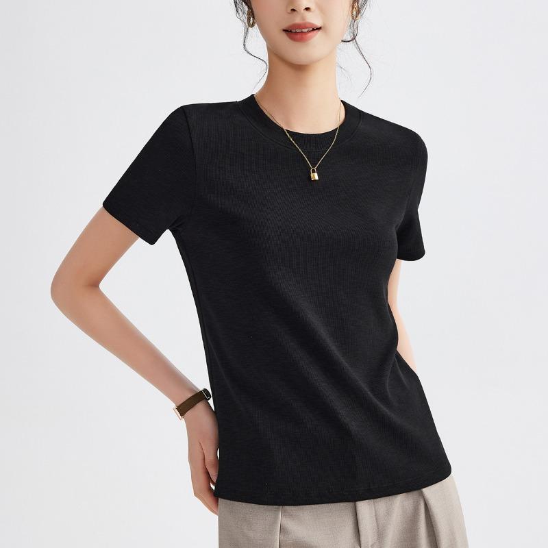 Женский летний топ с круглым вырезом, однотонный, новый, эластичный