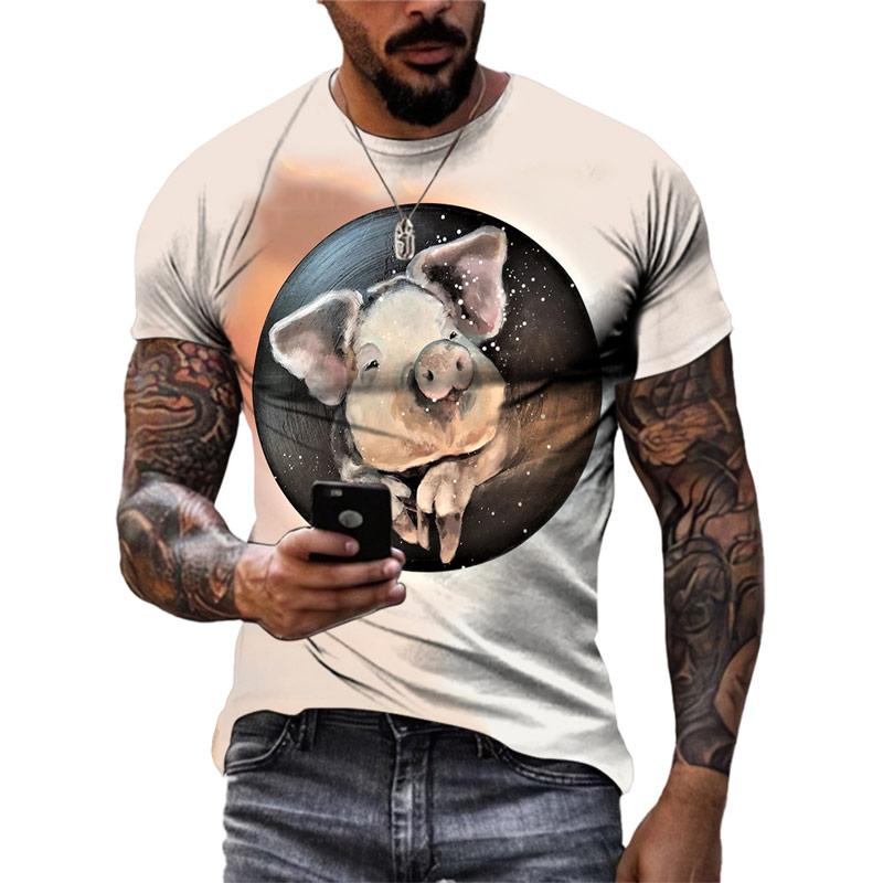 Летние футболки с забавным 3D рисунком свиньи, модные мужские уличные футболки в стиле хип-хоп с индивидуальным принтом, повседневные футболки с круглым вырезом и коротким рукавом