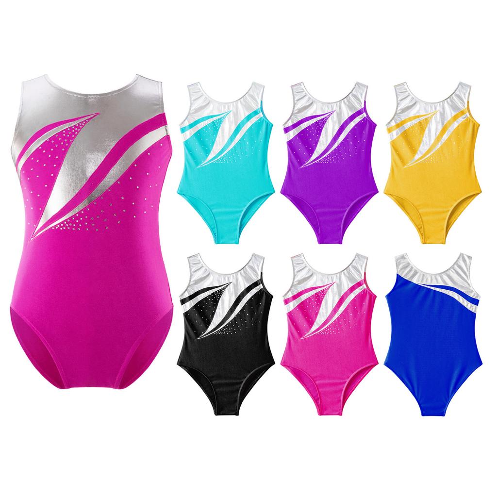 Гимнастические купальники для девочек, блестящие стразы, бронзовая ткань, танцевальная одежда, цельный боди для катания на коньках