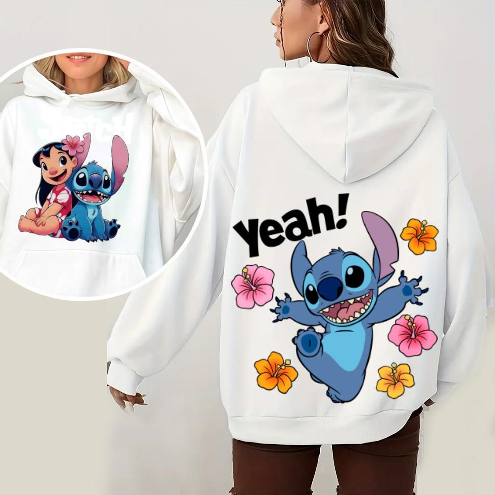 Lilo & Stitch Women's Hoodie Sweatshirt Autumn Winter Warm Top with Cute Cartoon Floral Prints for Fashion Street Casual Top