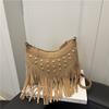 Summer New Beautiful Solid Color Trend Fringed Rivet Design Casual Shoulder Messenger Bag Women