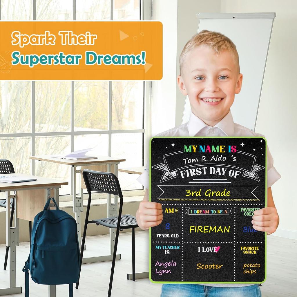 4 THOUGHT First & Last Day of School Chalkboard Sign- 11x14 Inch Double-Sided Reble Signs for Kids, Back to School Photo Prop for Kindergarten