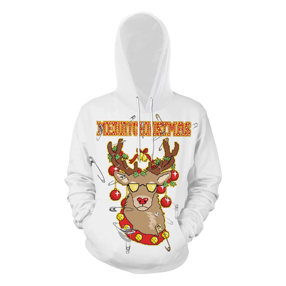 Digital Printing New Christmas Sweater Reindeer 3D Printing Hooded Loose Pullover Couple Sweater