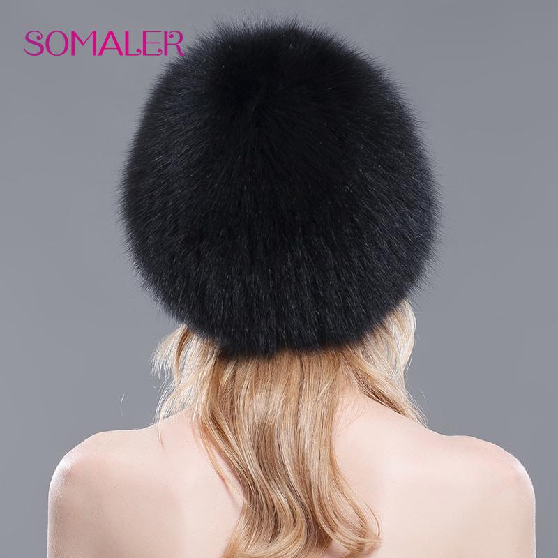 SOMALER Real Full Fox Fur Bomer Caps for Women Winter Knitted Fur Hats Wool Lining Warm Hats Silver Fox Fur Cap