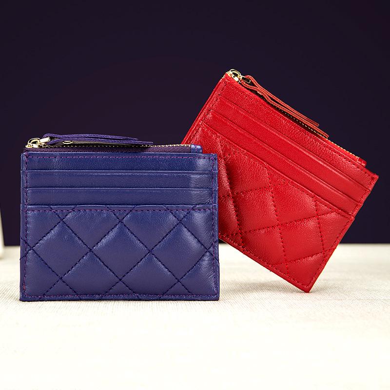 Мягкий мешочек для мелочи, оптовая продажа кошельков на молнии для монет, новая сумка для карточек с ромбовидной вышивкой, тонкий держатель для банковских карт.