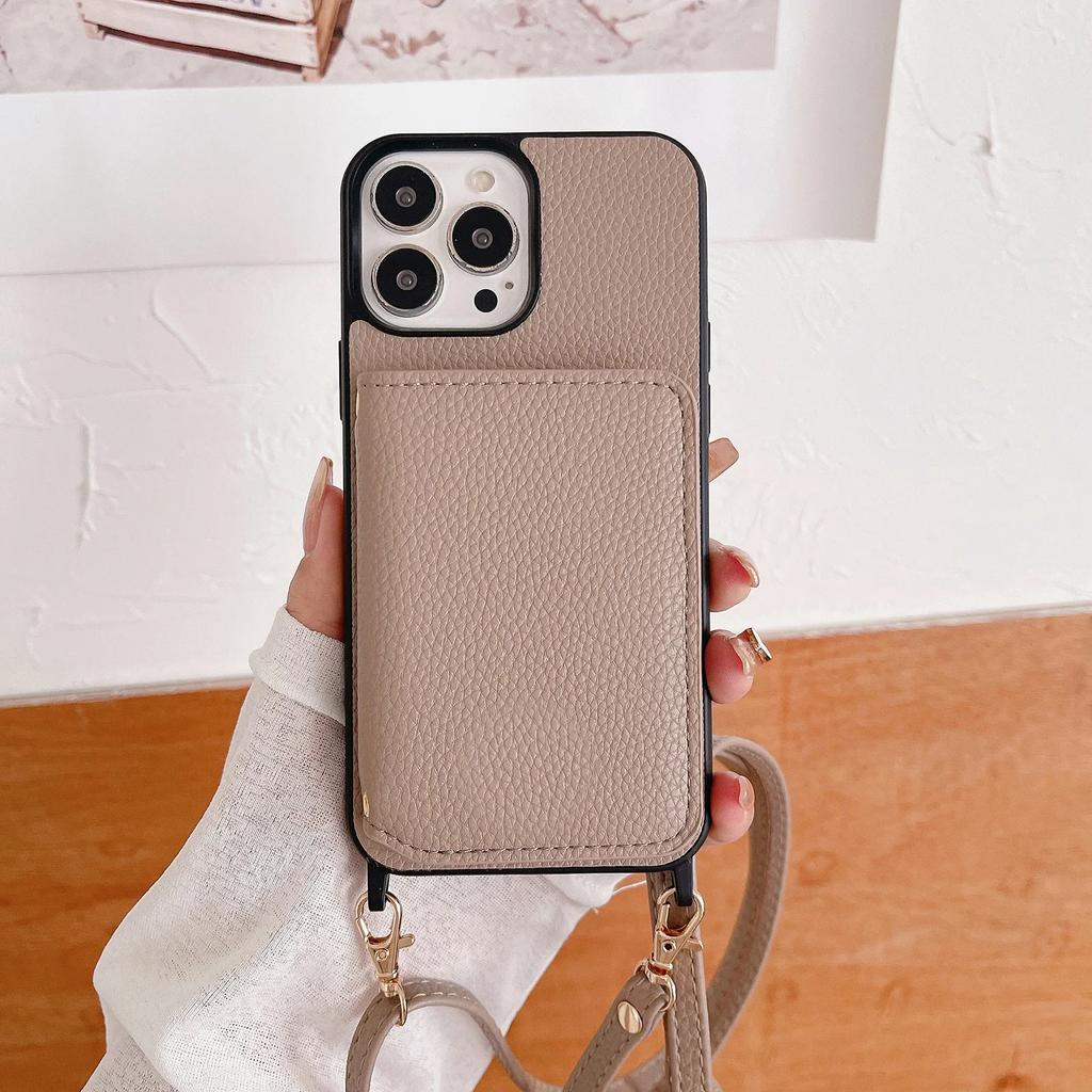 Кожаный кошелек через плечо с отделениями для карт для iPhone 16 Pro Max 15 Plus 14 13 12 11, сумка с длинным ремешком, карман, чехол с рисунком личи