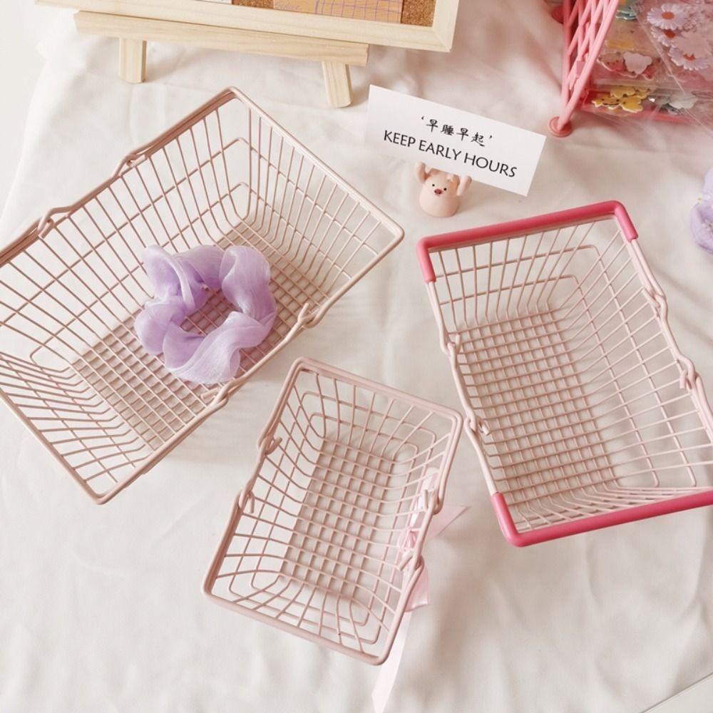 Hollow Mini Storage Basket Metal Toy Trolley Container Portable Desktop Stationery Holder Girls