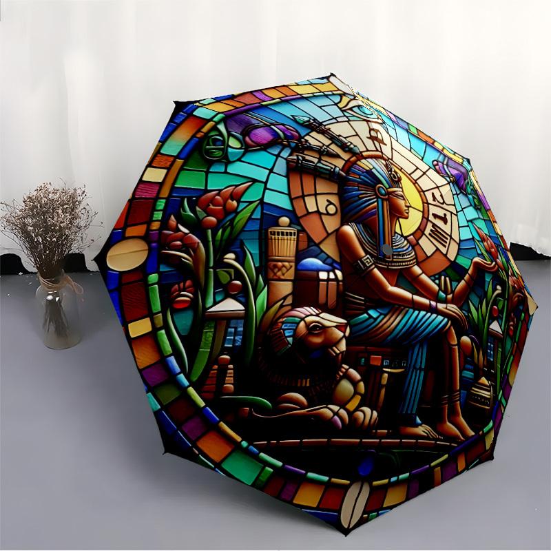 1PC Egyptian Stained Automatic Open/close, All-Season Portable Folding Umbrella for Women & Men yy250919133