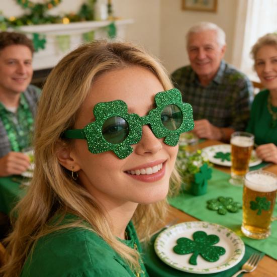 Очки на День Святого Патрика Блестящие Трилистник Бутылка Пива Очки для Глаз Зеленые Счастливые Ирландская Тема Фотобудка Реквизит для Домашней Вечеринки Подарки