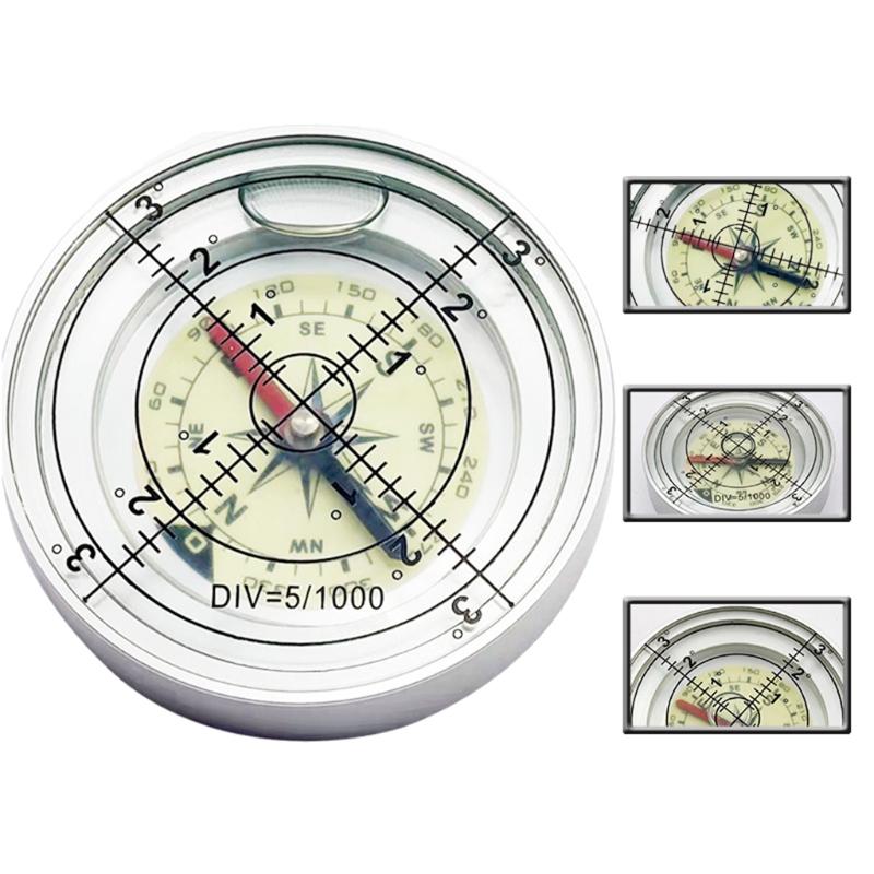 Круглый пузырьковый уровень из металлического сплава с компасом, высокоточный уровень, точность 2 мм, для геодезических приборов