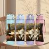 1PC Cat Resting On Cushion 750ml Color Plastic Sports Water Bottle Leakproof Flip Straw Lid Suitable for Sports Office Home Use