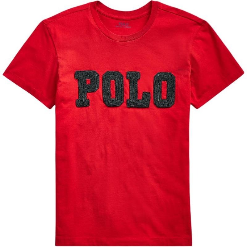 Ralph Lauren Женская хлопковая футболка с круглым вырезом и коротким рукавом, с буквенным узором, красная, больших размеров 211763498-003