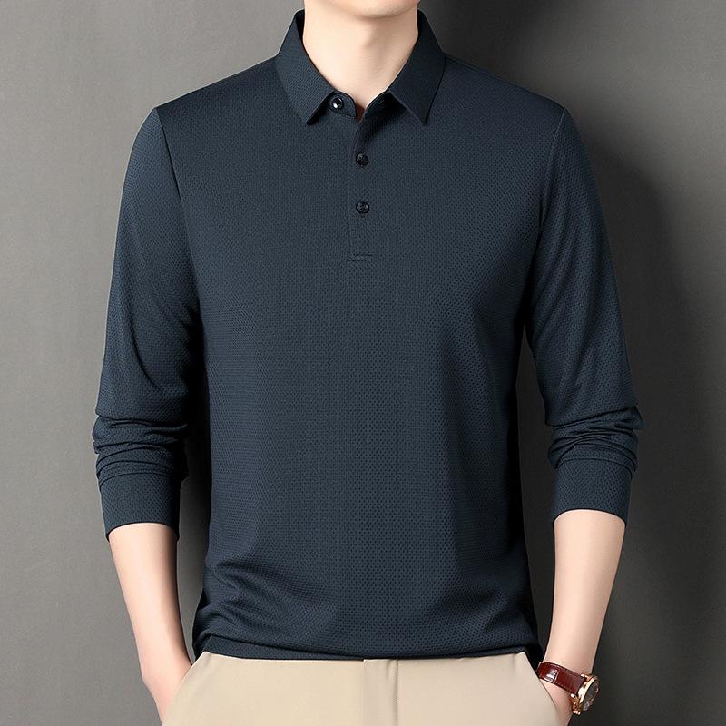 Новая модная рубашка поло с длинными рукавами, мужская модная деловая мужская одежда с отложным воротником и длинными рукавами