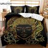 Комплект постельного белья с изображением Будды размера King Size, золотистая мандала, азиатская культура, комплект постельного белья из микрофибры, экзотический ретро-стиль, покрывало