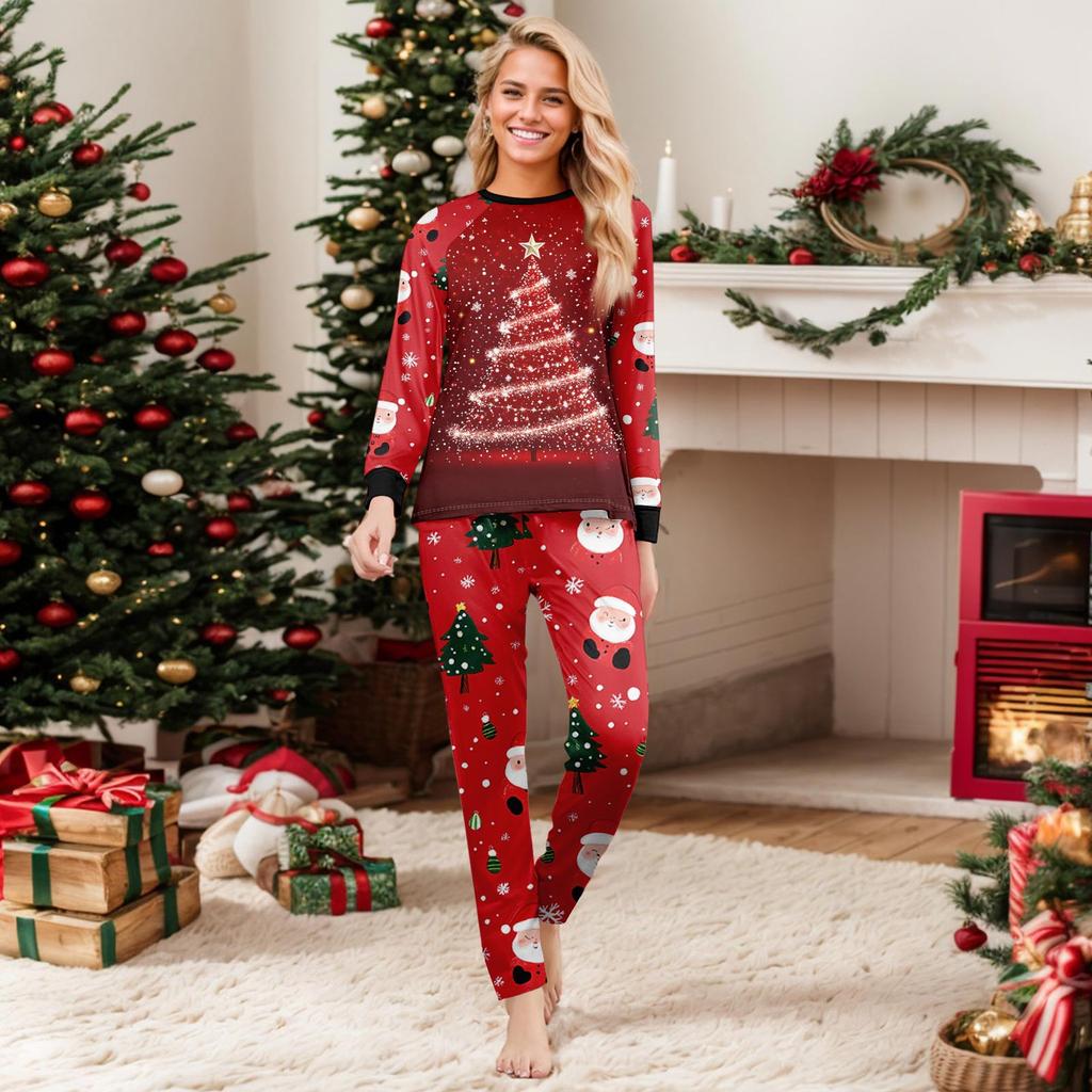 Print Cute Family Set Pajamas, Home Clothes, Family Set Long Sleeve Top Pants Set