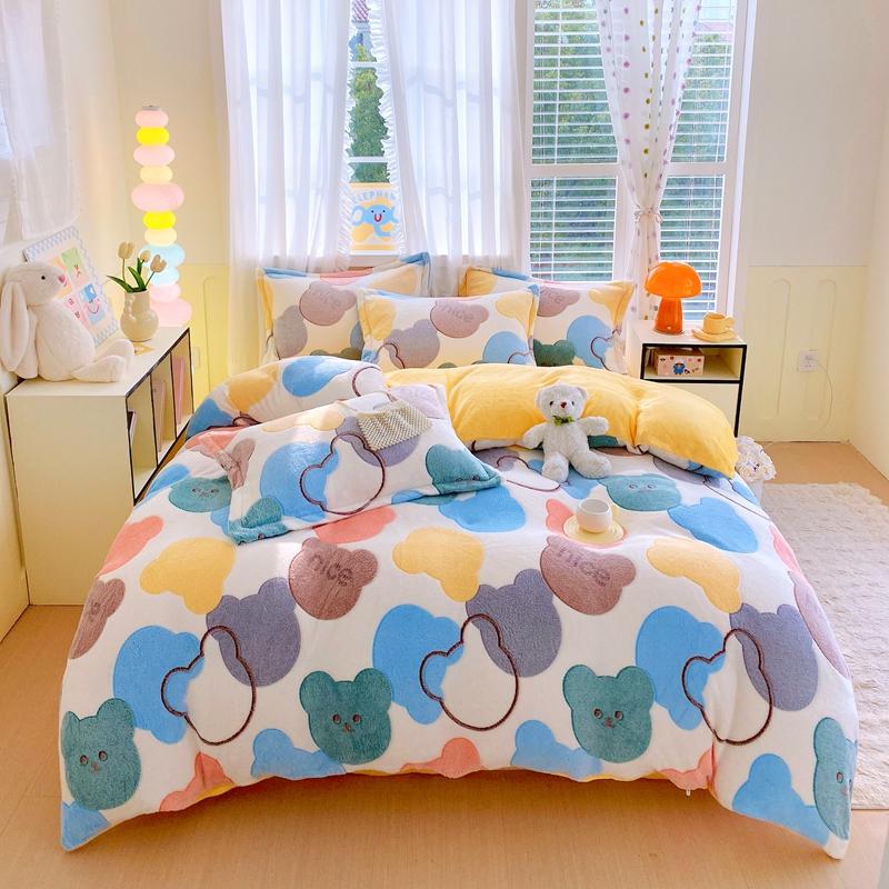 Pink Thick Fleece Flower Duvet Cover For Girls Winter Warm Flannel Quilt Cover 1Pc 150Cm Size Girls' Bedding Funda Nordica Cama