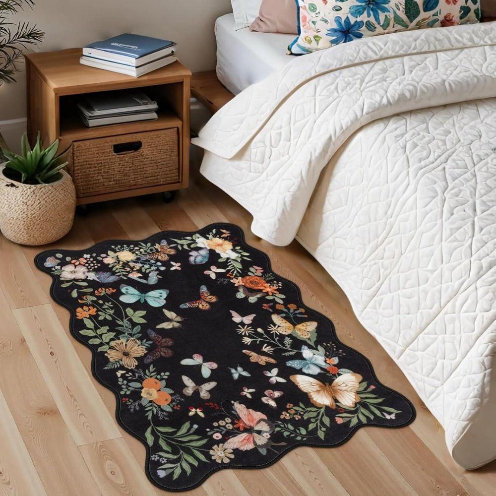 Non-Slip Indoor Door Mat Washable Small Kitchen Rug Butterfly Entryway Rug  for Bathroom Bedroom