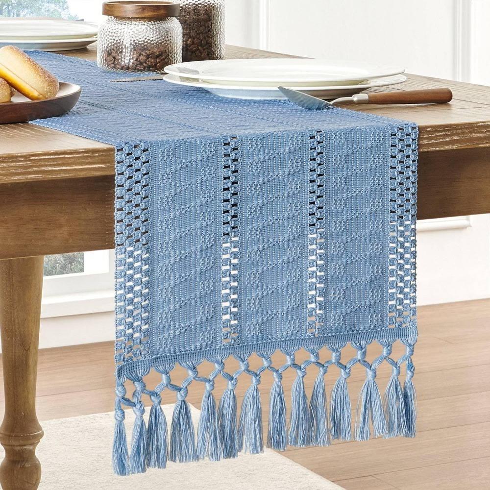 American Style Festival Dining Table Cover Solid Color Tablecloth Boho Table Runner Christmas