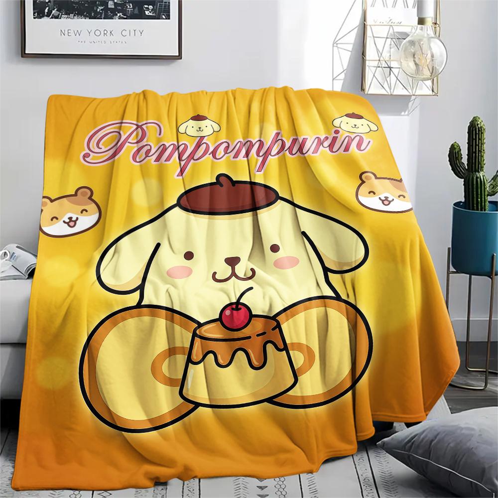 1 шт. Фланелевое одеяло с принтом Pompompurin, Высокое качество, Для всех сезонов, Декор для дома, Тепло и уют, Идеально для Рождественских подарков