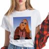 Watercolor Cartoon T-Shirt Trend Style Women Tees Cute Pattern Round Neck Summer Top White Clothes Loose Lady White Tshirts
