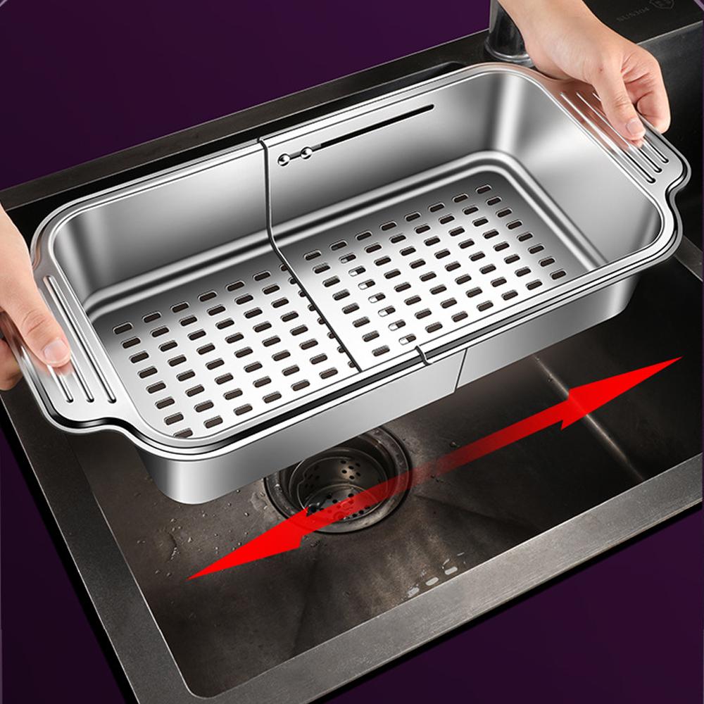 Stainless steel telescopic sink filter basket adjustable length used for cleaning fruits draining spaghetti and dishes