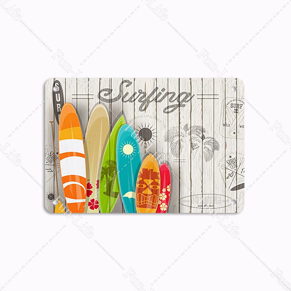 Пляжная жестяная вывеска, бар, паб, кафе, магазин, настенное украшение для серфинга, винтажная металлическая художественная наклейка, плакат, домашний декор, железная пластина 20x30 см