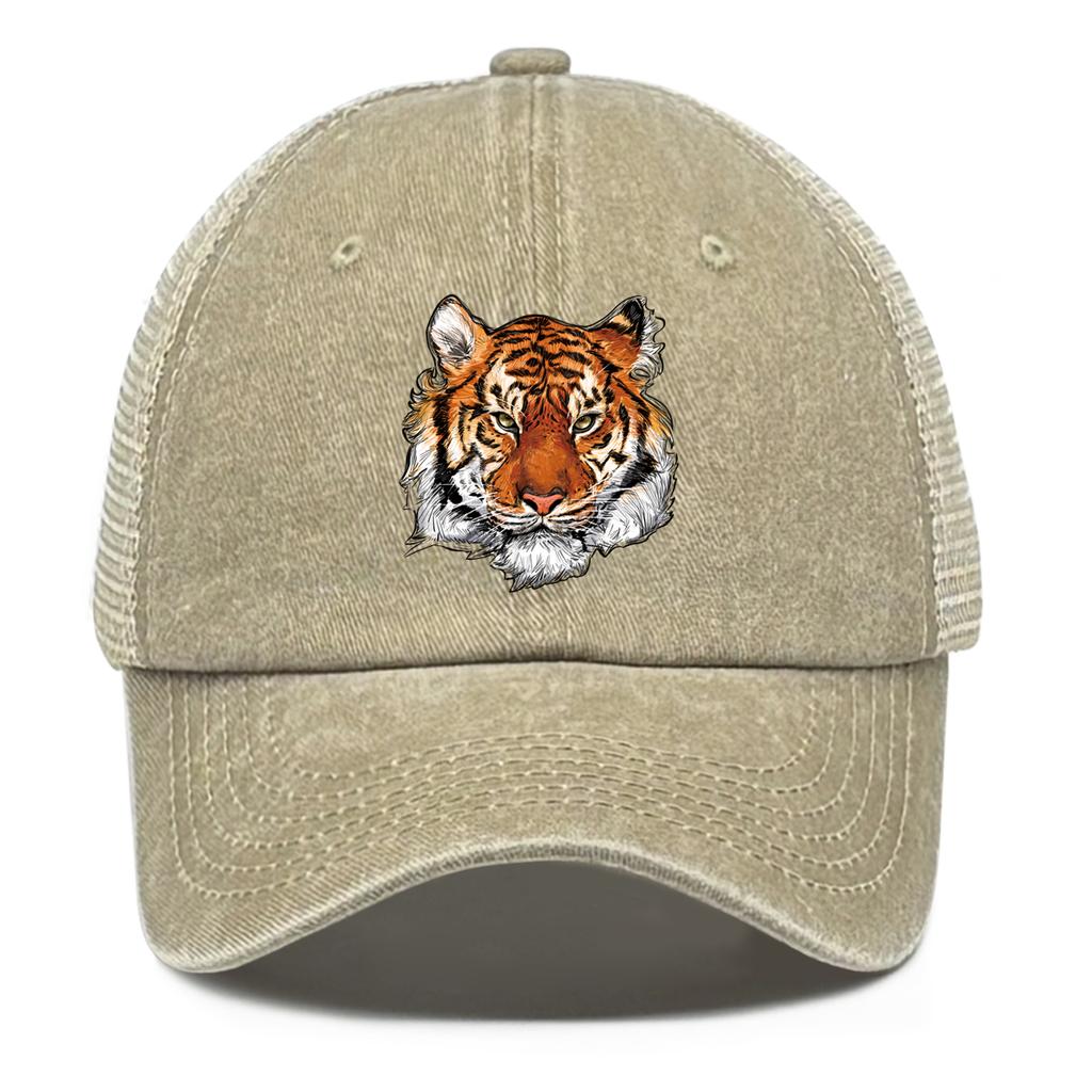 High-definition Tiger Head Print Snapback Baseball Hat Dad Hat Unisex Solid Color Adjustable Mesh Cap Ideal Choice For Hiking