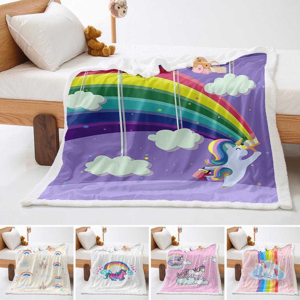 Unicorn Children'S 2D Digital Printing Thickened Lamb Fleece Crystal Fleece Blanket One Piece