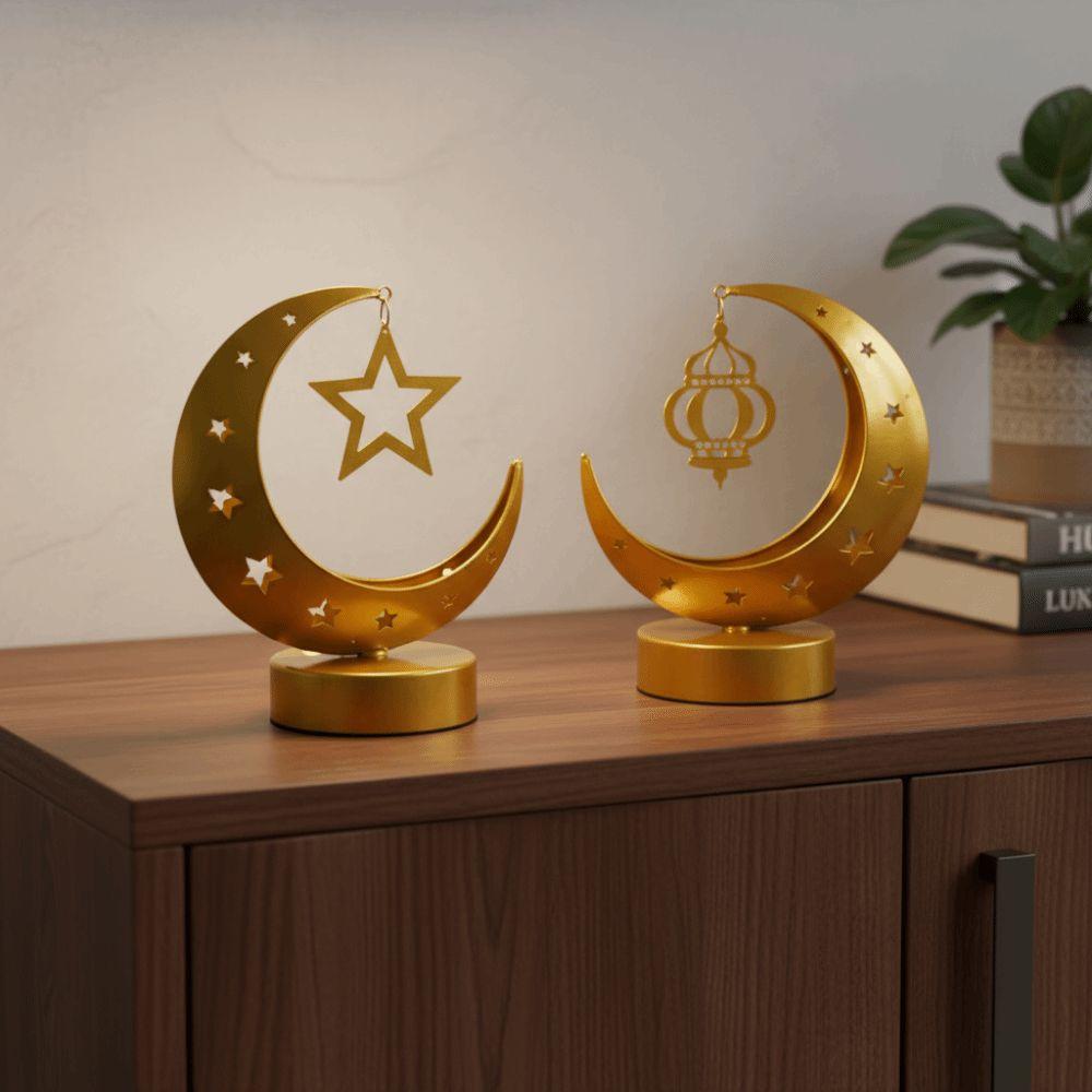 Metal Art Design Ramadan Desk Lamp Wrought Iron Hollow Eid Mubarak Lamp Party Decorations