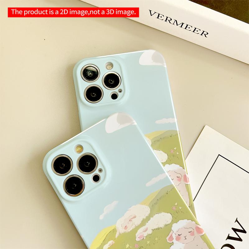 2DFlat Cute Sheep Resting on Green Hill All inclusive film hard iPhone case, compatible with iPhone 18 Pro Max 17 16 15 14 13 12 11