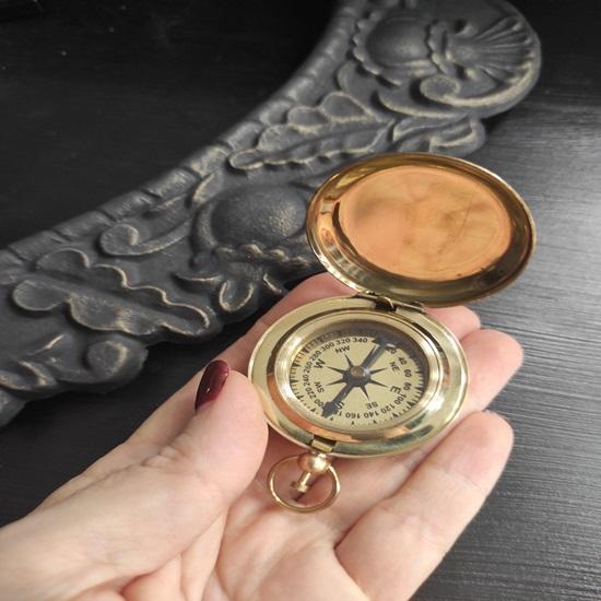 Латунный кнопочный карманный компас Полировка латуни 5,08 см