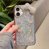 For iPhone 16 Case Rhinestone Bowknot Decor Epoxy Hybrid Phone Cover with Strap