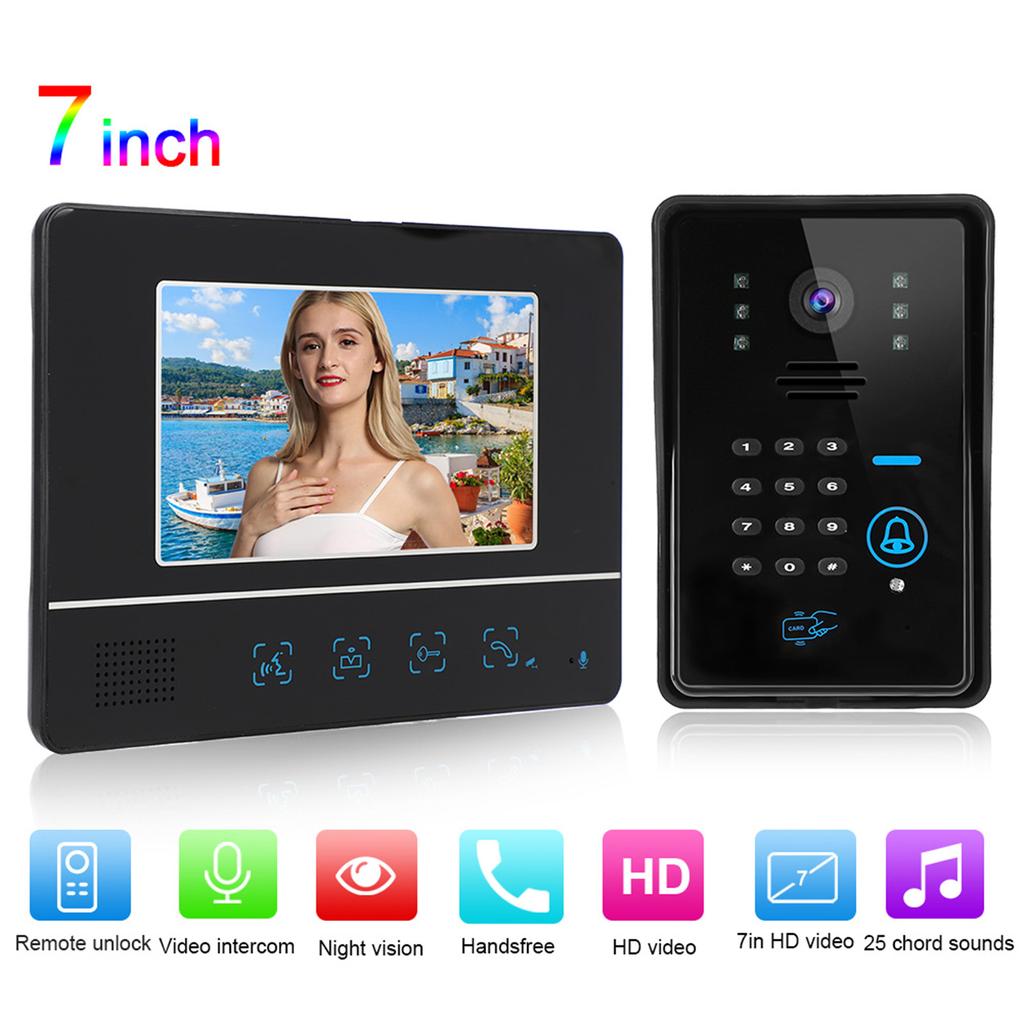7in Wired Video Doorbell Password Card Night Vision Remote Access System