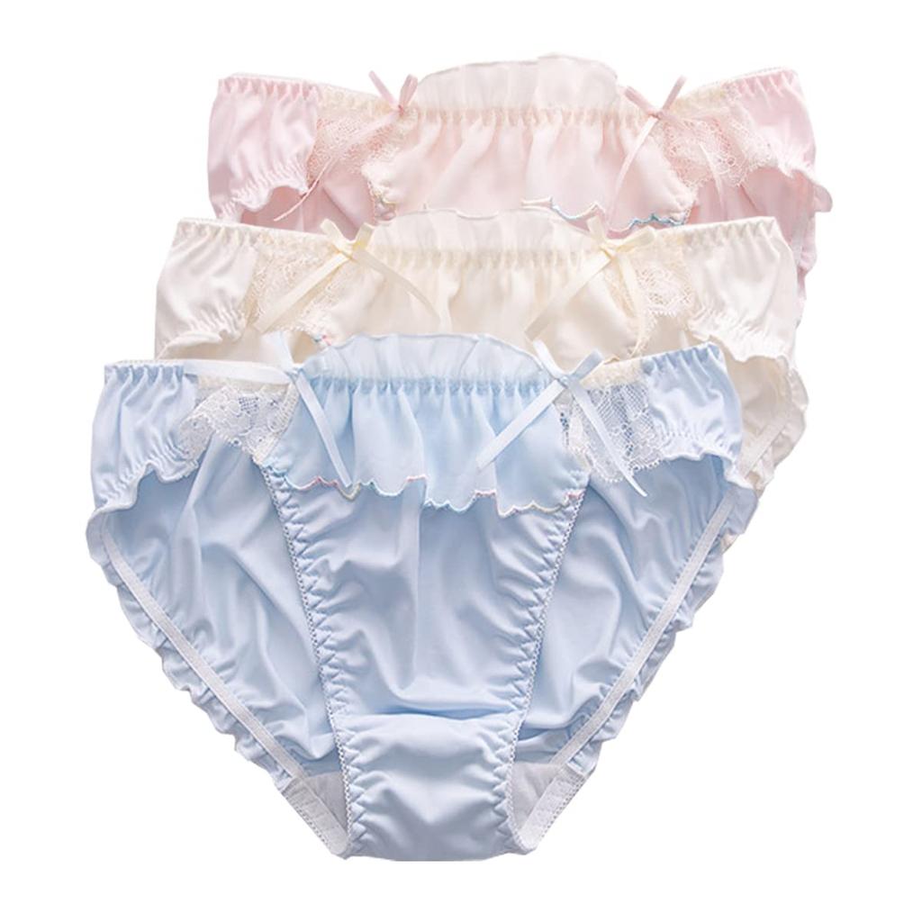 LIUXU Satin Underwear Rayon Student Plus Regular Size and Set, 3-Piece Set, Fabric, Women's Panties, Panties, White, Sizes, Cute, Breathable, (XL,