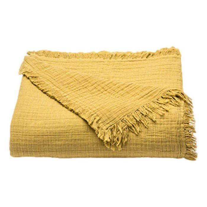Plaid à franges "Brehat" Gaze de Coton stonewashed Toison d'or - Brehat Miel