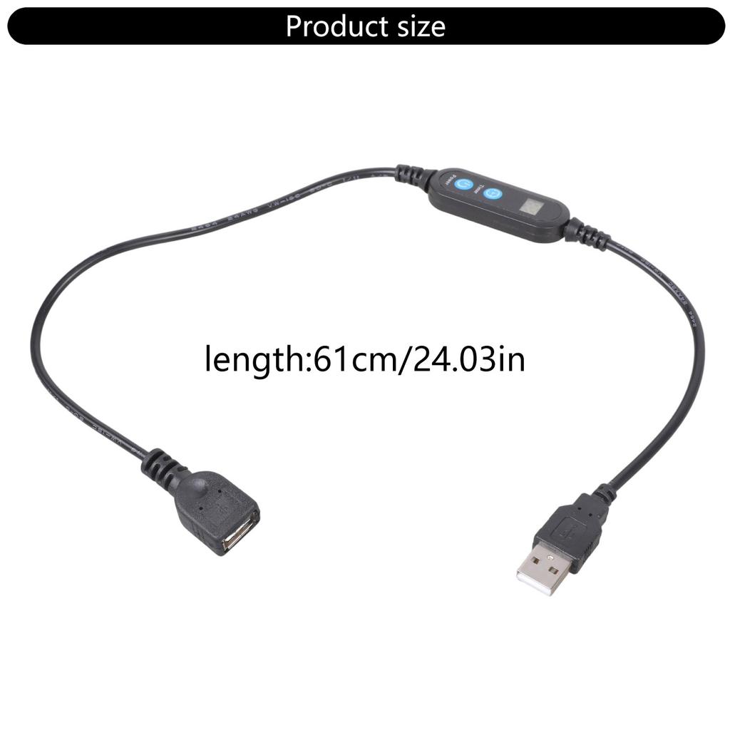 Time Presetable USB Timer Cord 1-30 Minutes Settable with Time Adjustment Button For Office Home Electronics Black