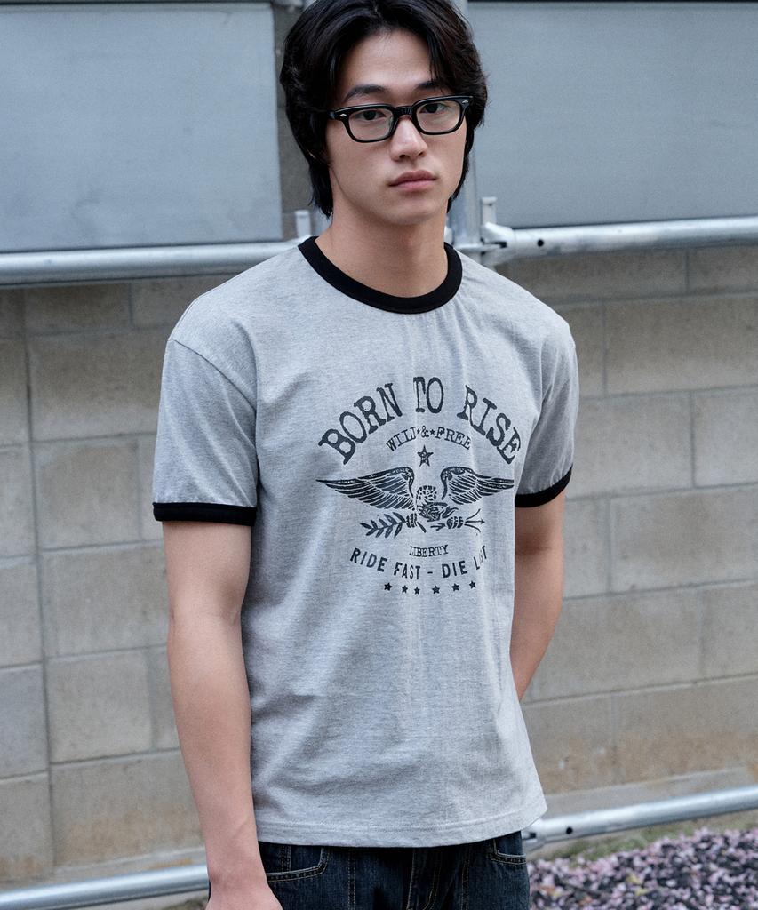 JUAN HOMME Born To Rise Ringer Half Sleeve (Melange Grey)