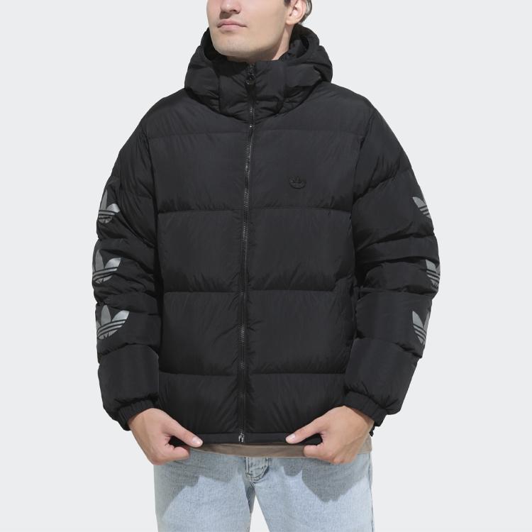 Adidas Оригинальная теплая стеганая спортивная повседневная куртка с трилистником, зимняя мужская верхняя одежда, черная GE1325