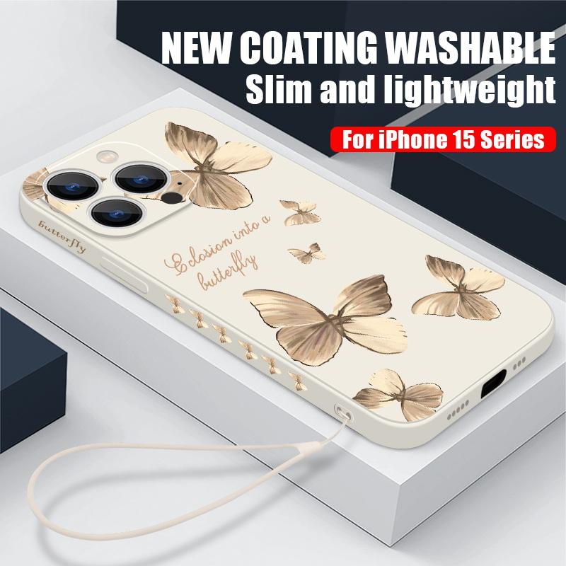 Мягкий чехол с рисунком бабочки для iPhone 16 15 Pro Max 14 13 Xiaomi 13T Poco X7 X6 Redmi Note 14 13 12, противоударный чехол с ручной веревкой