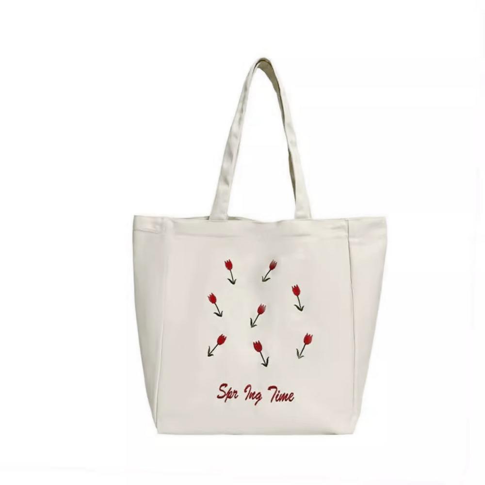 Canvas Cosmetic Storage Organizer Flower Printed Storage Pouch Casual Women's Shopping Bag Student