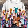 Stylish Dogs Print Polyester Asual Long Sleeve Drop Shoulder Design Machine Washable Animal Pattern Womens Casual Wear